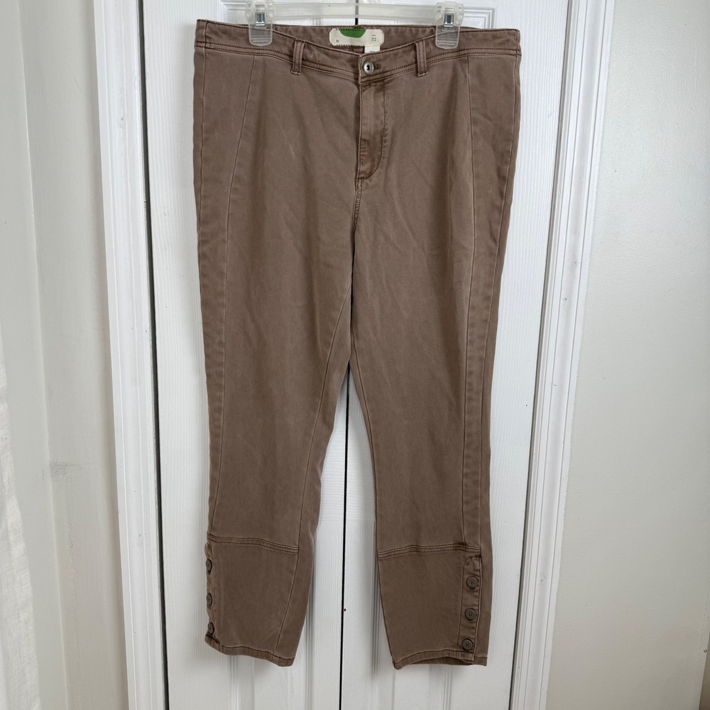 Anthropologie Brown Button Cuff Cropped Chino Pants Size 32‎ Utility Boho